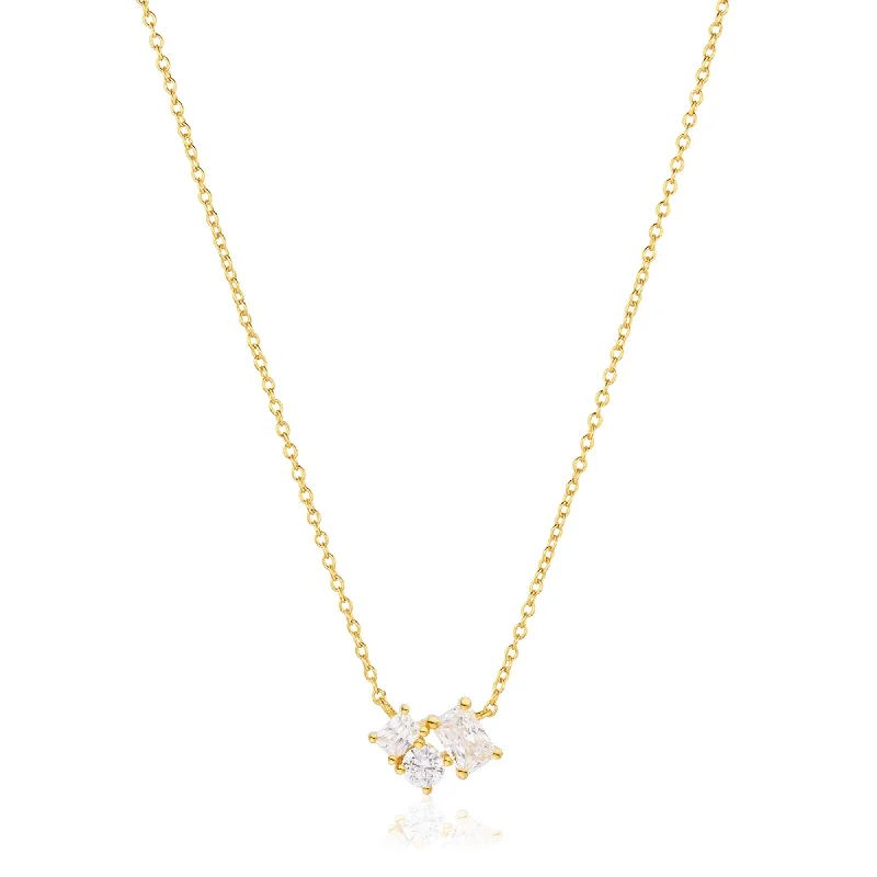 minimalist cubic zirconia earrings Ivrea Three 18K Gold Plated Necklace w. Zirconias minimalist cubic zirconia earrings Ivrea Three 18K Gold Plated Necklace w. Zirconias