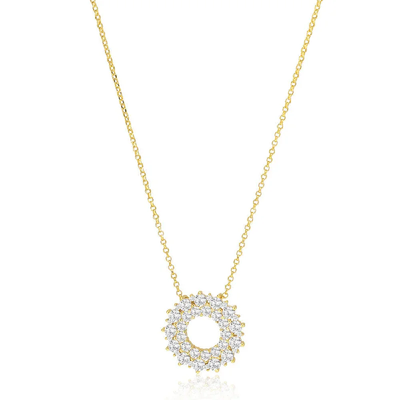 hammered silver pendant necklace Livigno 18K Gold Plated Necklace w. Zirconias