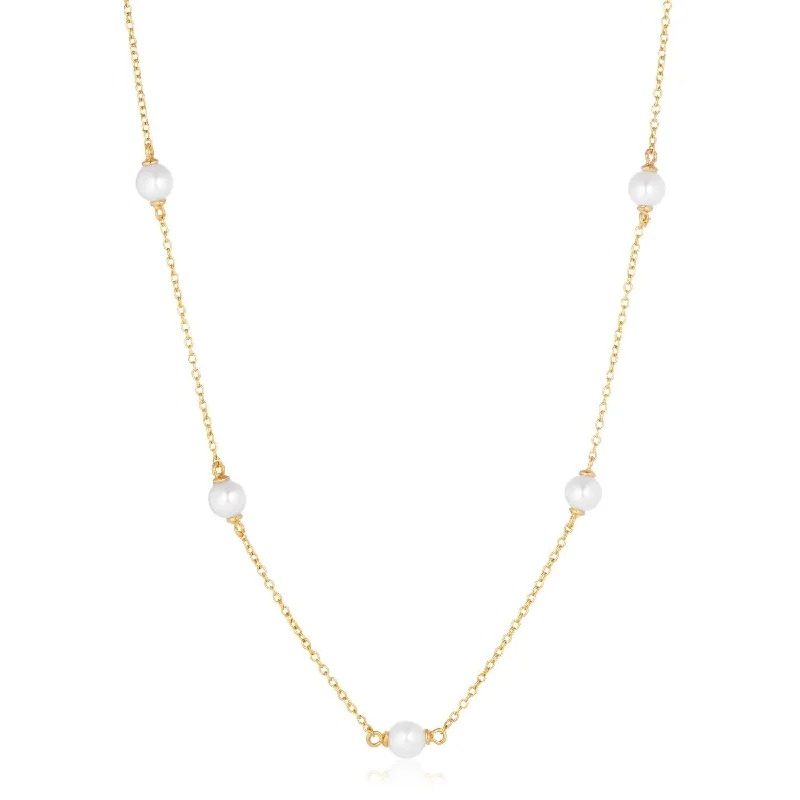 silver rope chain men Padua Cinque Gold Plated Necklace w. White Pearls