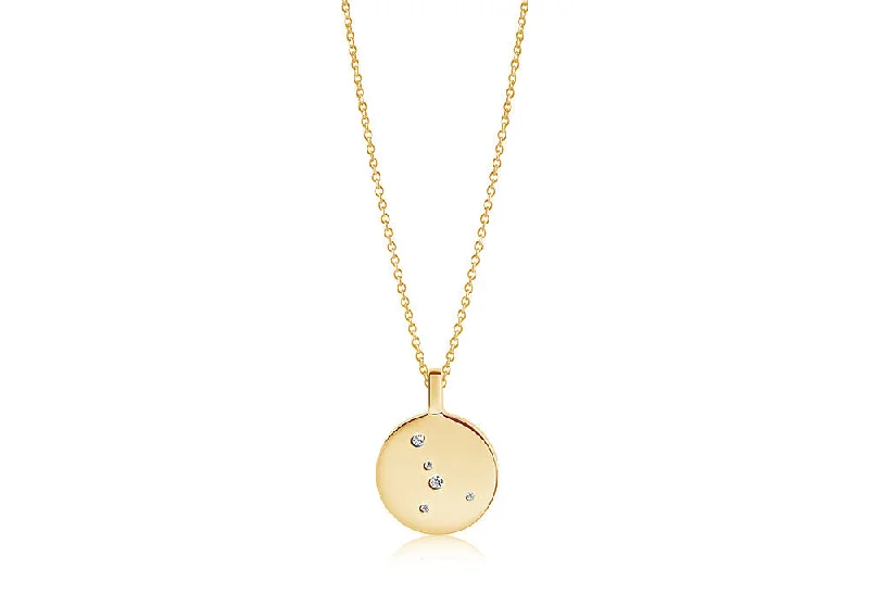 silver moon and star pendant Zodiaco Cancer Gold Plated Necklace w. White Zirconias