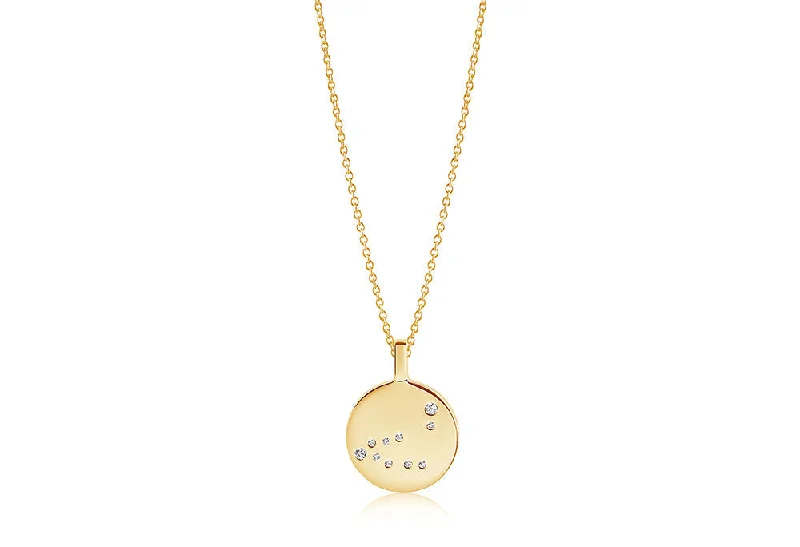 oval blue sapphire ring Zodiaco Capricorn Gold Plated Necklace w. White Zirconias