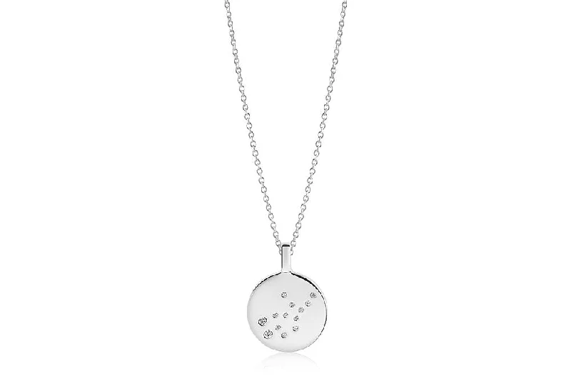 unique moon phase ring Zodiaco Virgo Silver Necklace w. White Zirconias