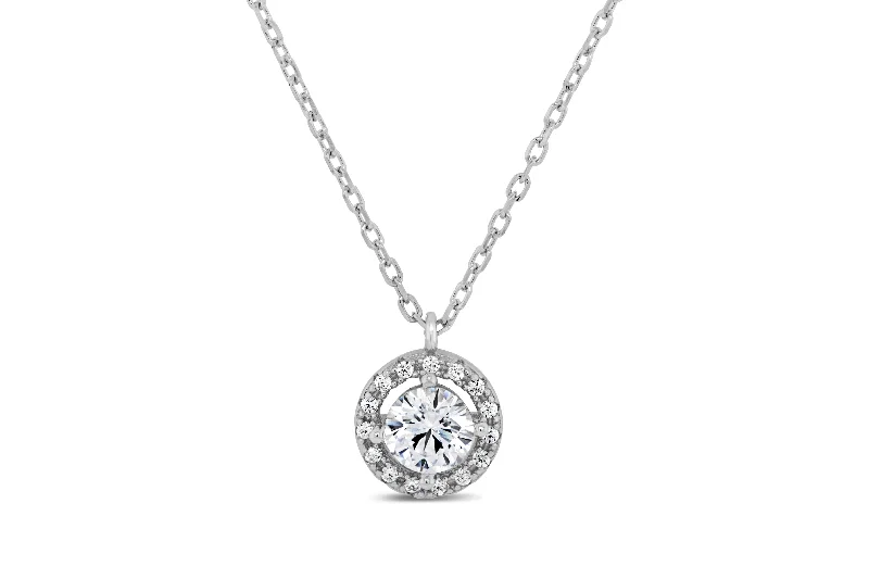 personalized photo locket necklace Sterling Silver CZ Round Halo Necklace