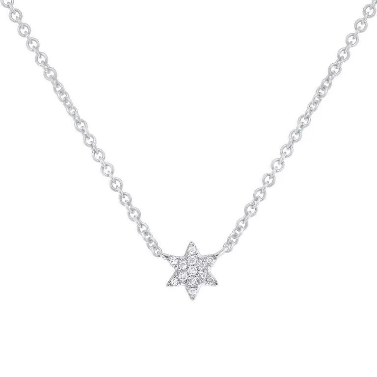 14K White Gold Dainty Diamond Star of David Necklace