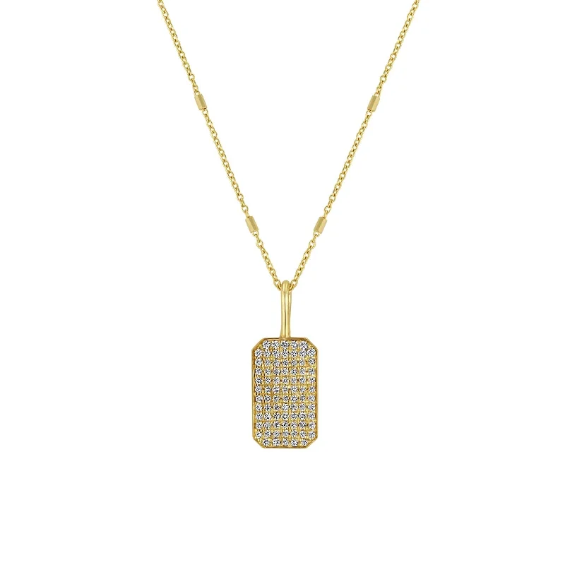 infinity knot wedding band Small Full Pave Diamond Square Edge Dog Tag Tiny Bar Chain Necklace