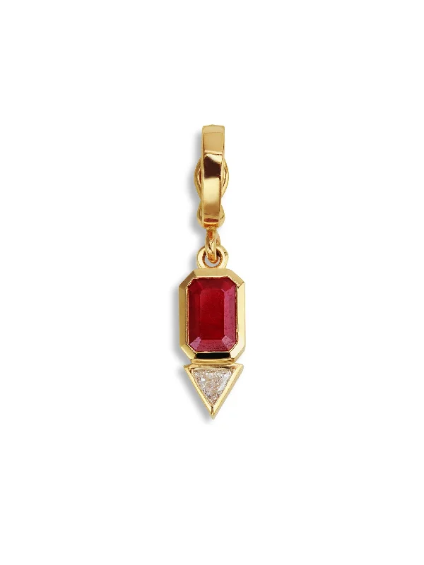 dainty sapphire gemstone bracelet Small Ruby and Trillion Diamond Charm in Yellow Gold