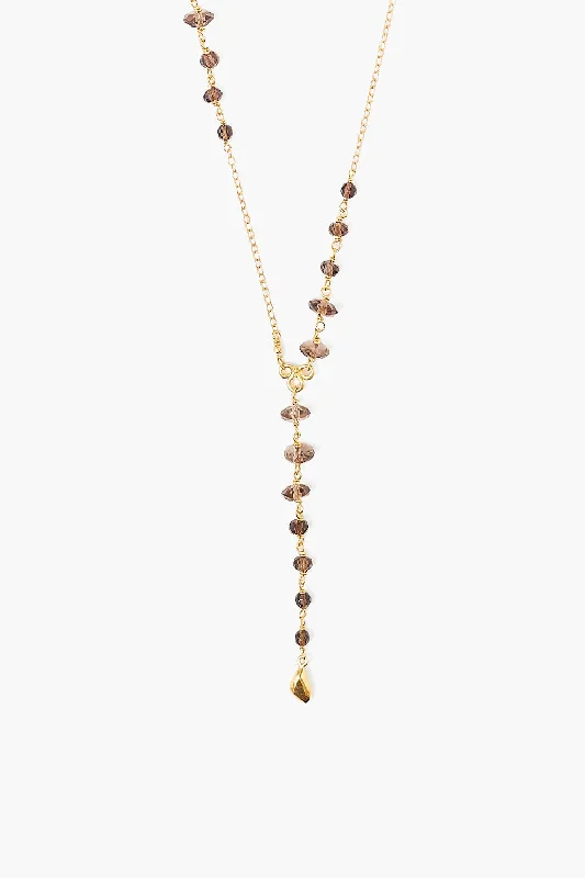silver-plated bar necklace Smokey Quartz Lariat Necklace
