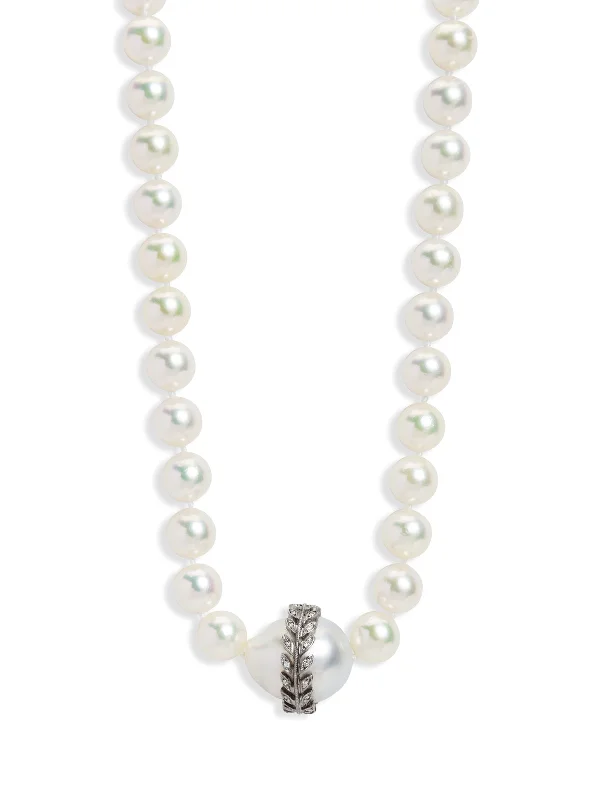 small diamond nose stud South Sea Pearl With Wheat Overlay On Akoya Pearl Necklace