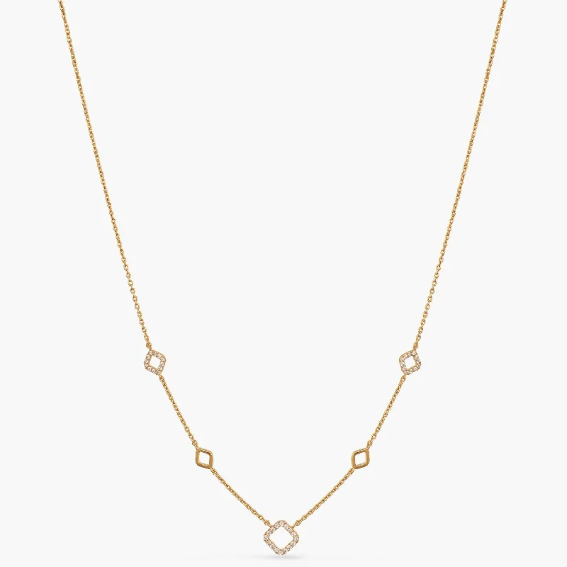 gold engagement ring vintage Square CZ Charm Delicate Silver Necklace