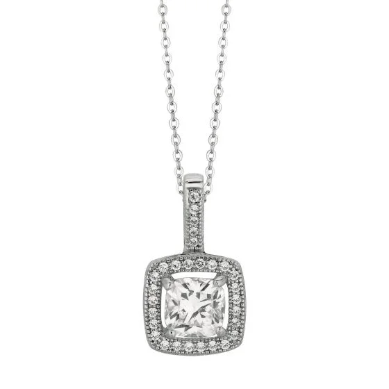 hypoallergenic earrings for sensitive ears Cushion Halo CZ Sterling Silver Necklace