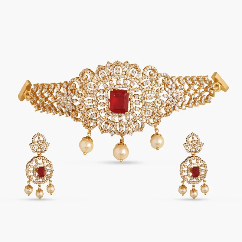 dainty gold chain earrings Square Floral Classic CZ Interchangeable Silver Choker Set