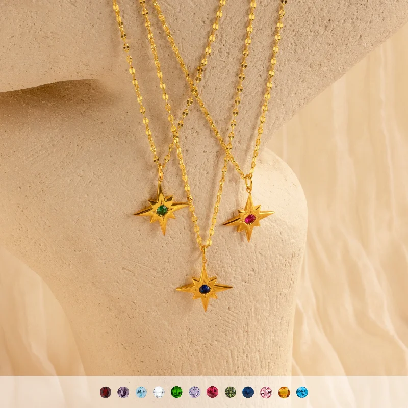 handmade braided leather necklace Star Birthstone Necklace