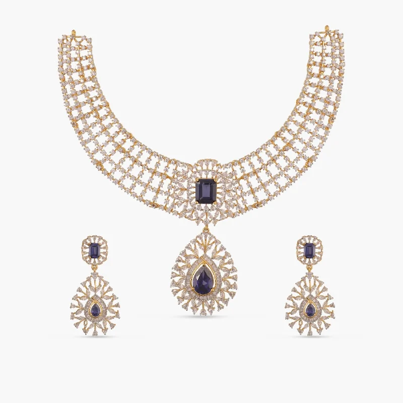 handmade silk thread earrings Star Shine CZ Silver Necklace Set