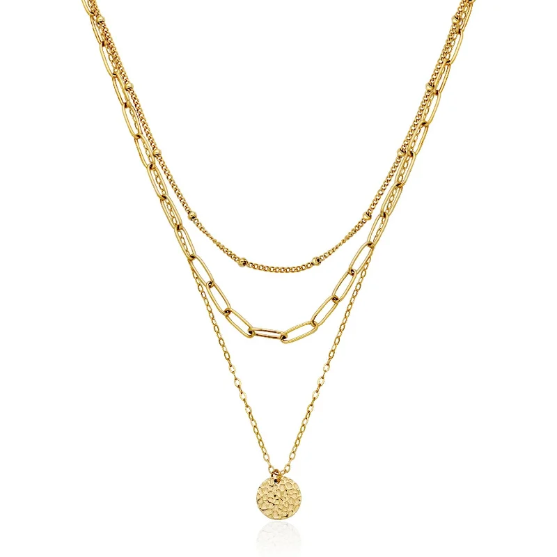 vintage floral engagement ring Steelx Gold Plated 3 Layer Necklace