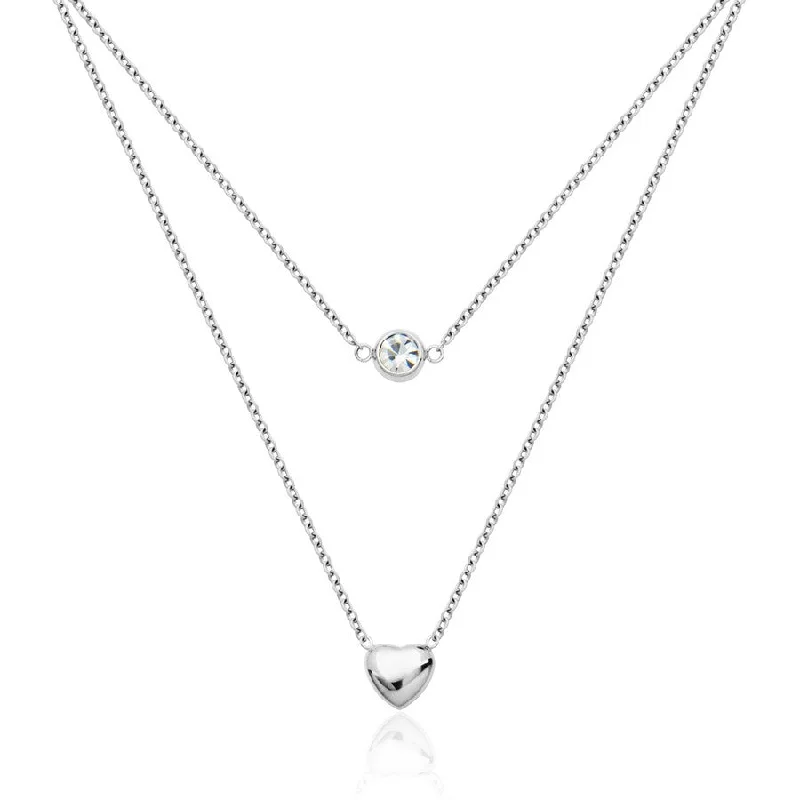 simple crystal pendant necklace Steelx Heart & Round Crystal Layered Necklace