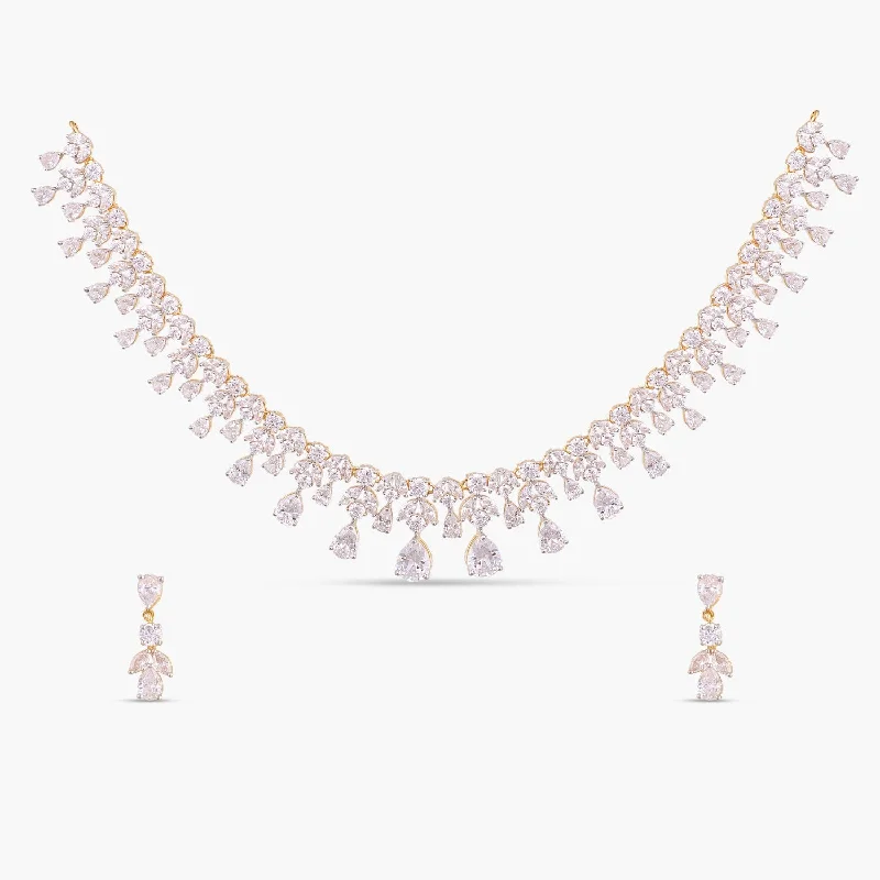 dainty rose gold chain bracelet Stella CZ Silver Necklace Set