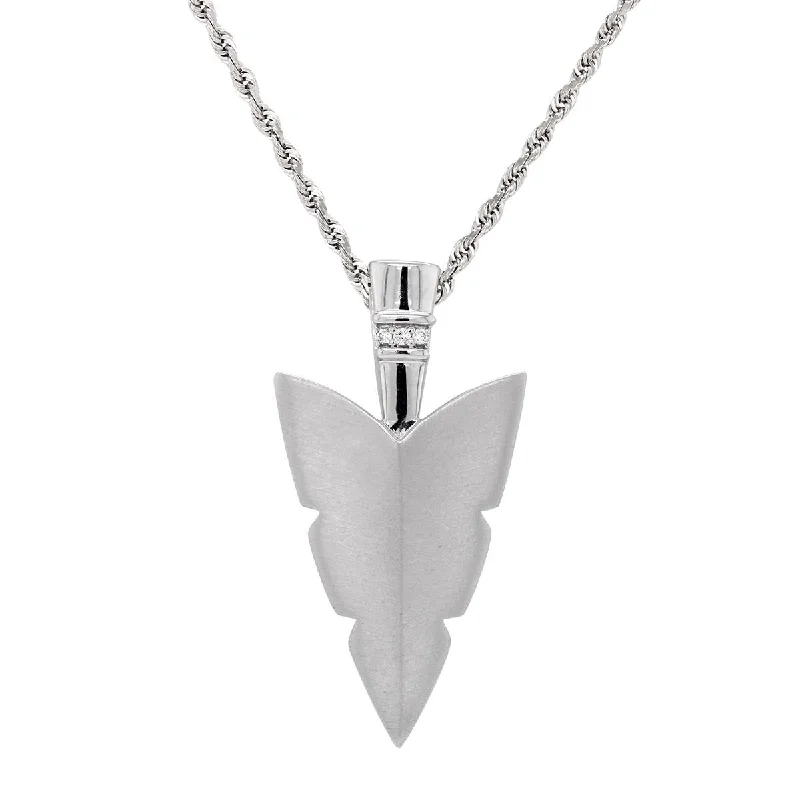 men’s silver ring with onyx STERLING SILVER ARROWHEAD PENDANT NECKLACE, .01 CT TW