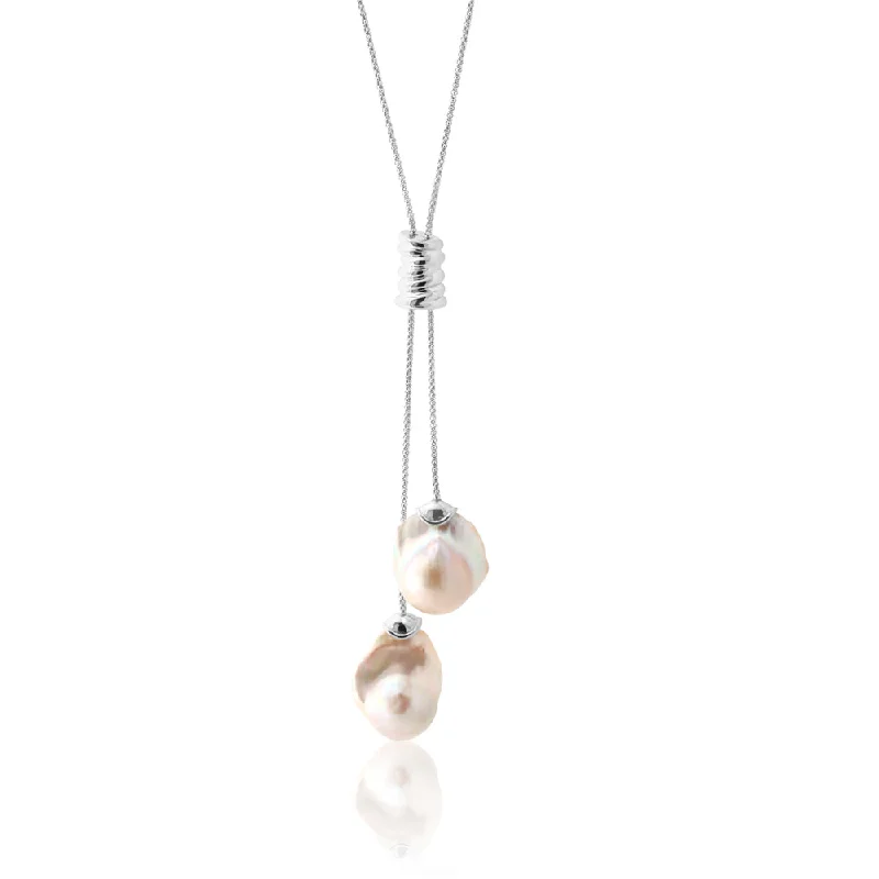 minimalist stacking rings set Sterling Silver Baroque Pearl Chain
