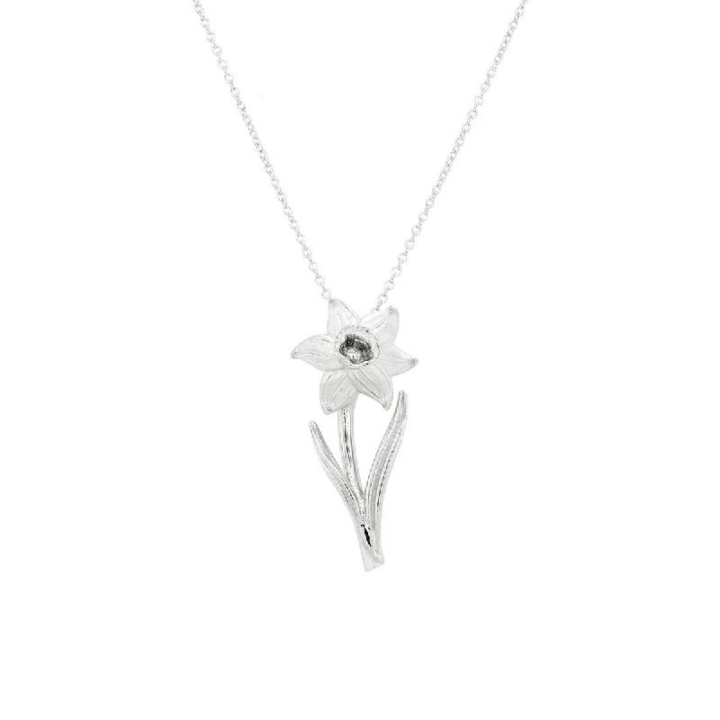 STERLING SILVER DAFFODIL PENDANT NECKLACE