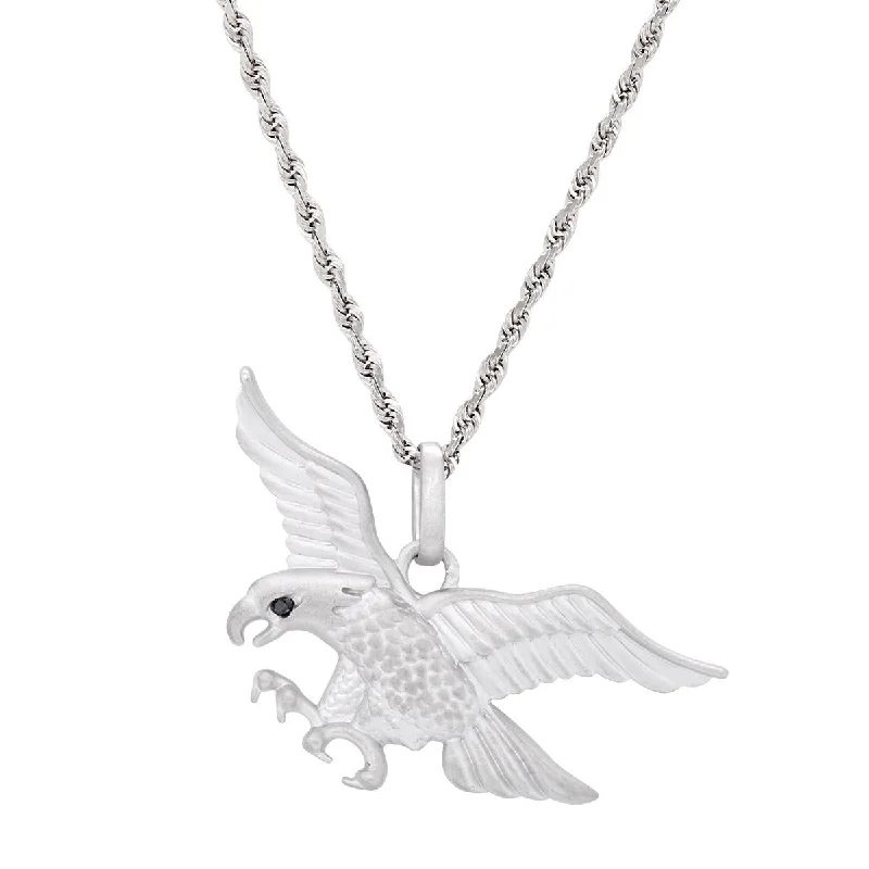 handcrafted gold stud earrings STERLING SILVER EAGLE PENDANT NECKLACE WITH BLACK DIAMOND, .01 CT TW