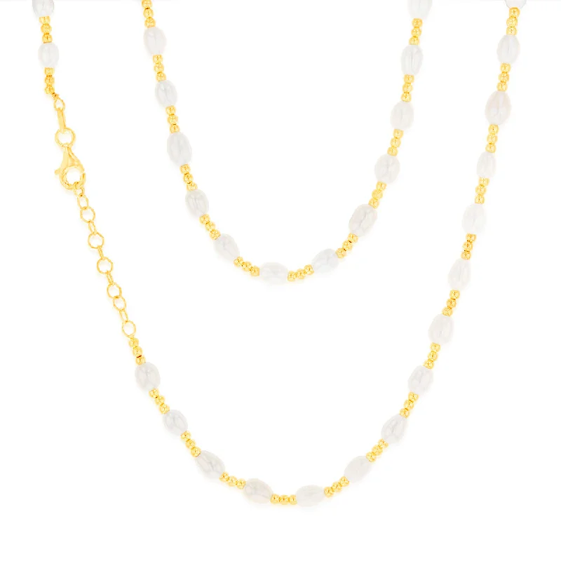 handcrafted beaded bracelet boho Sterling Silver Gold Plated Fresh Water Pearl And Gold Beads 40+3cm Chain