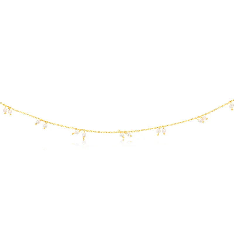 unique promise ring for girlfriend Sterling Silver Gold Plated Simulated Pearls 45cm Chain