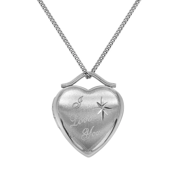 white gold necklace simple Sterling Silver I Love You Locket Necklace