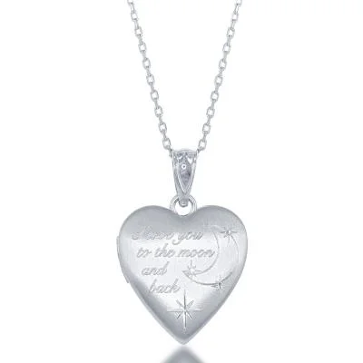 custom name necklace gold "I Love You to the Moon and Back" Sterling Silver Heart Locket Necklace