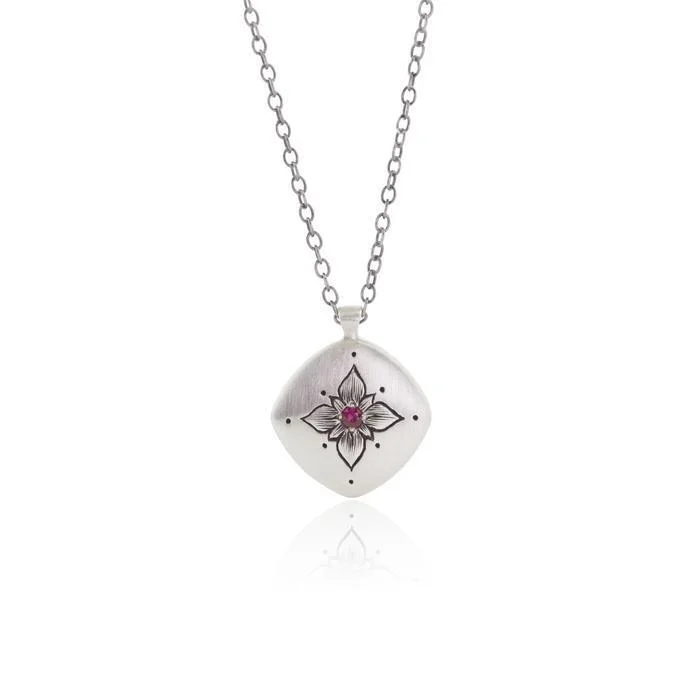 personalized hand-stamped bar ring Ruby Lotus Cushion Pendant