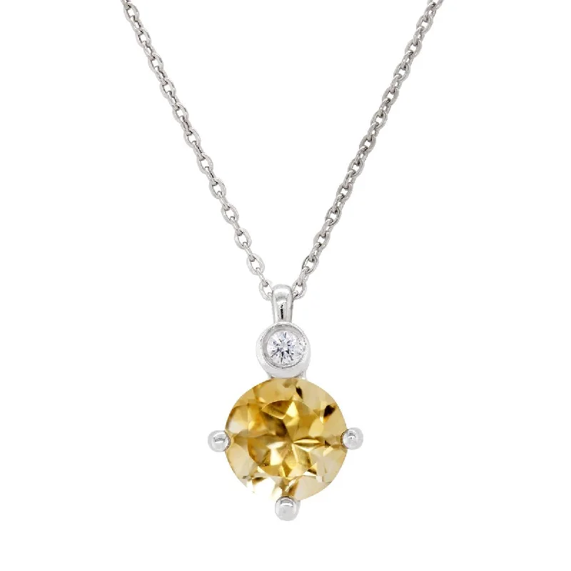 STERLING SILVER NECKLACE WITH CITRINE AND LAB GROWN DIAMOND ACCENT, .02 CT