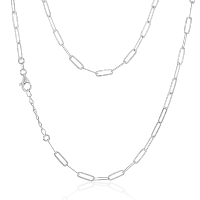 handmade braided leather necklace Sterling Silver Paper Clip 42+3cm Chain