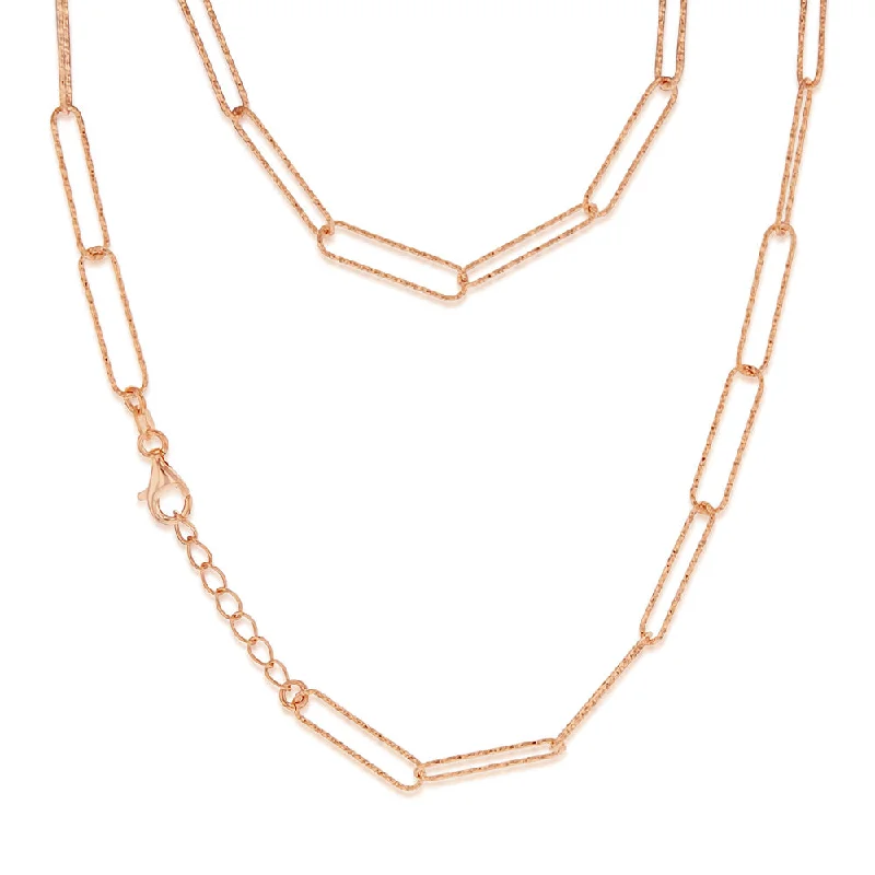 opal cluster ring unique Sterling Silver Rose Gold Plated Textured Paperclip 41cm Chain
