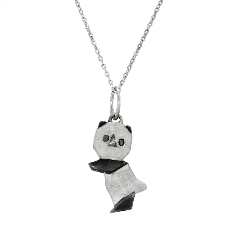 cubic zirconia eternity necklace STERLING SILVER SMALL ORIGAMI PANDA PENDANT
