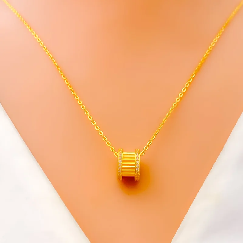 Striped Dynamic Barrel 21k Gold CZ Necklace