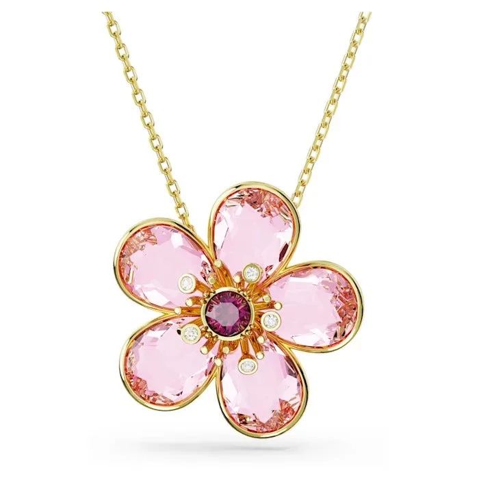personalized family tree necklace Swarovski Pink Flower Necklace