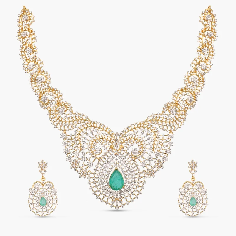 elegant drop earrings wedding Tara Silver CZ Necklace set