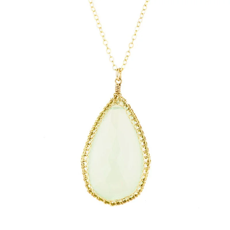 adjustable charm necklace Teardrop Chalcedony In Woven Gold Fill Wire Necklace