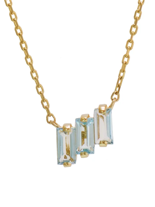 white gold diamond cluster ring Three Baguette Blue Topaz Yellow Gold Necklace