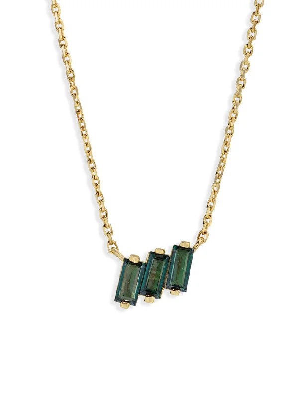 real ruby pendant necklace Three Baguette Green Envy Topaz Yellow Gold Necklace