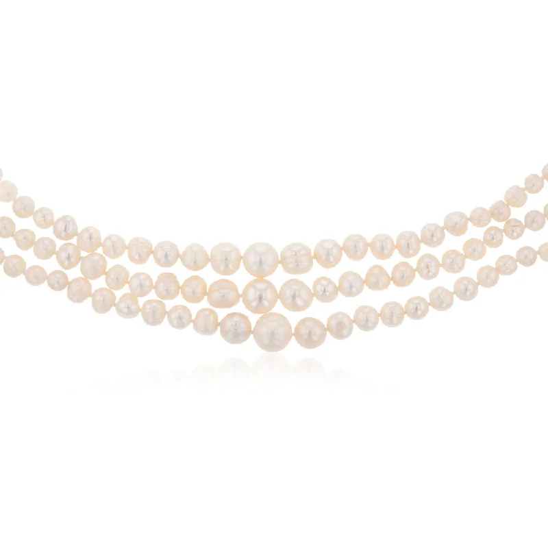 aquamarine birthstone necklace March Three Layered Graduated Potato Shaped Pearl Necklace 46cm With Silver Clasp