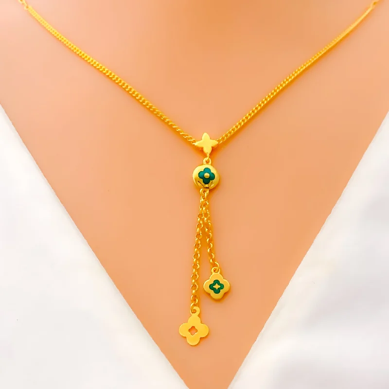 Trendy Twin Flower 21k Gold Necklace