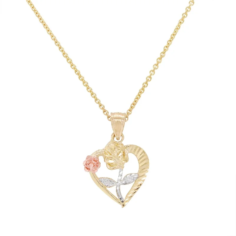 celestial sunburst ring gold TRI-TONE GOLD ROSE AND HEART CHARM PENDANT