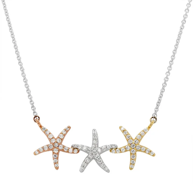 emerald gemstone earrings TRI-TONE GOLD STARFISH NECKLACE WITH DIAMONDS, 3/8 CT TW
