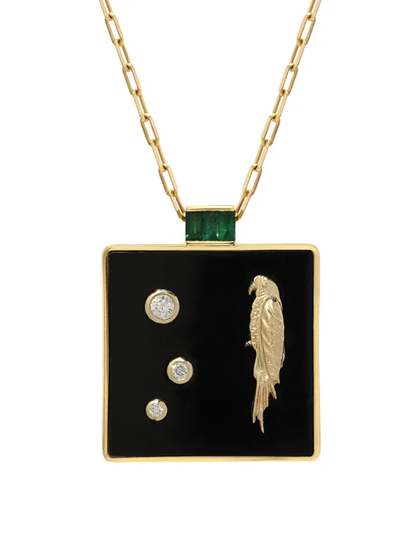 double-layered choker necklace Black Onyx and Emerald Yellow Gold Truth Pendant Necklace