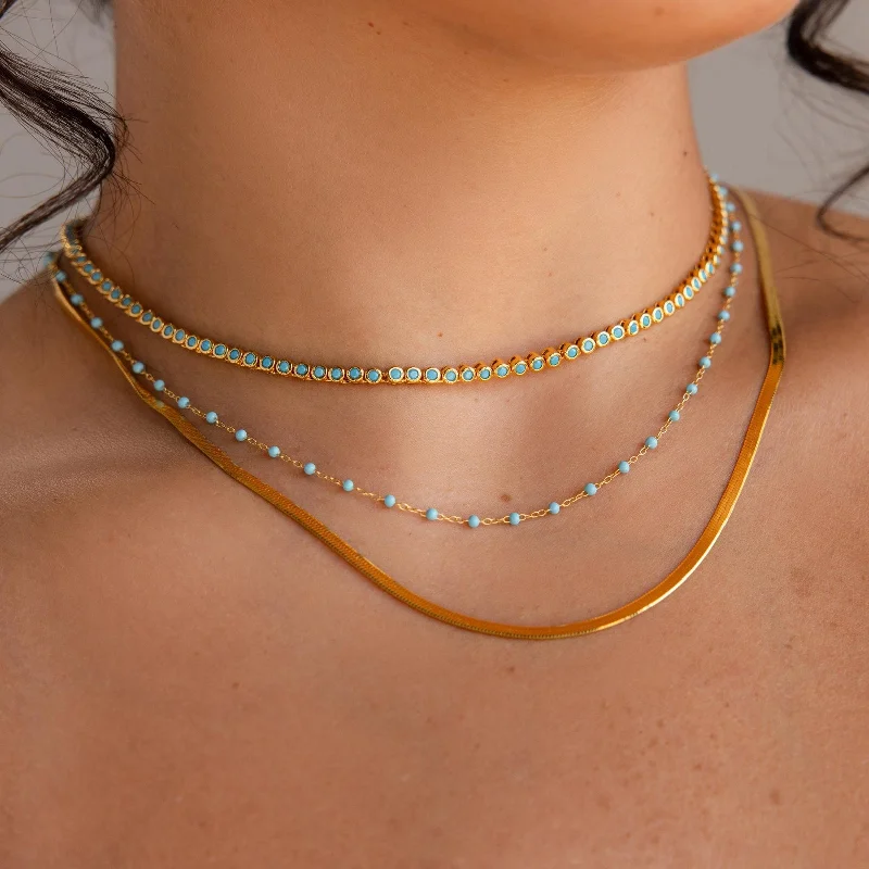 celestial moonstone ring gold Turquoise Bezel Tennis Necklace