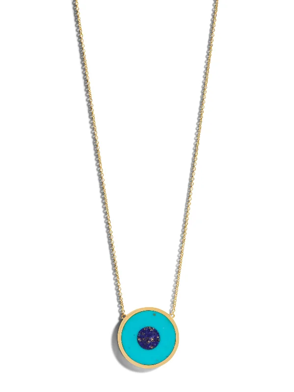 sterling silver herringbone chain Turquoise Inlay with Lapis Center Evil Eye Yellow Gold Necklace