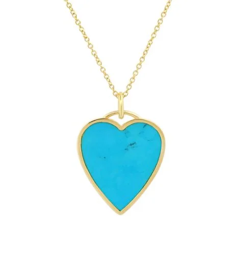 vintage floral engagement ring Turquoise Inlay Heart Yellow Gold Necklace