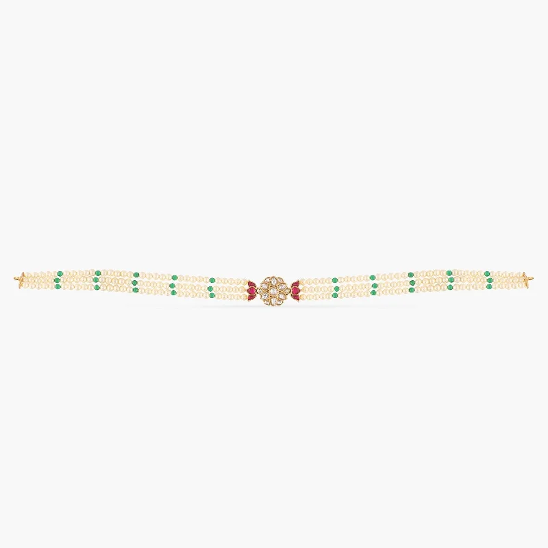 men’s woven leather bracelet Tushita Pearl Silver Choker