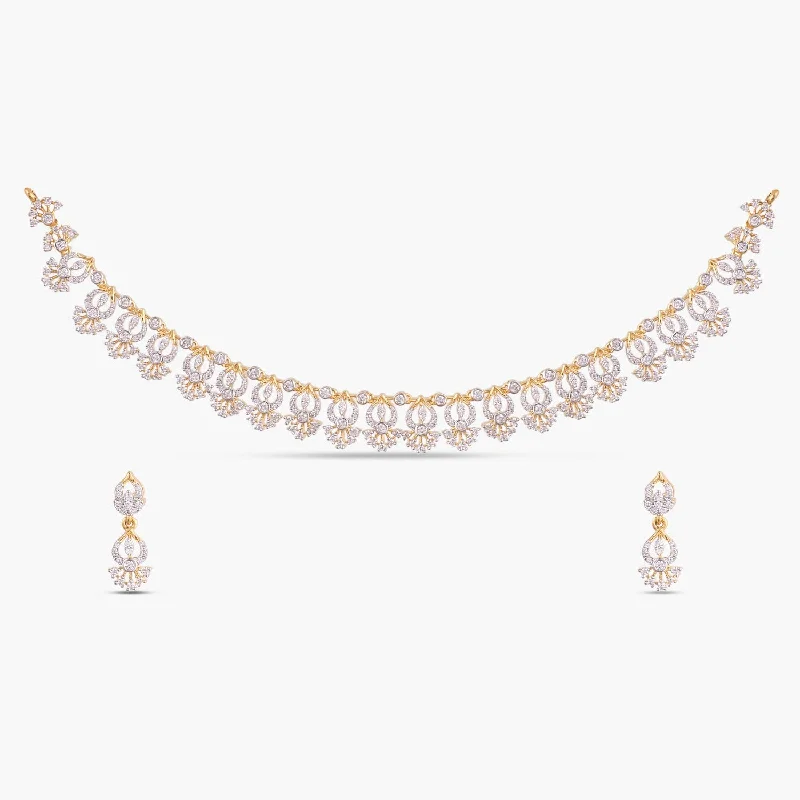 vintage diamond drop necklace Twinkle CZ Silver Necklace Set