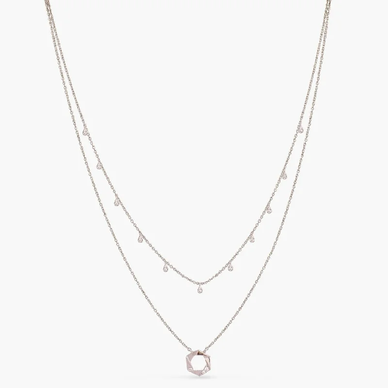 adjustable minimalist wave bracelet Two Layer CZ Charm Dainty Silver Necklace